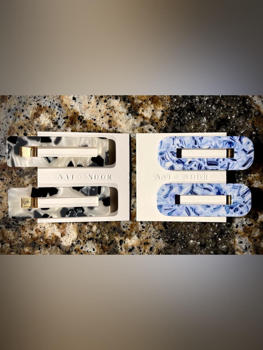 Lot of 2 Nat + Noor Hair Clip Sets Barrettes Thick Hair Black White & Ocean Blue